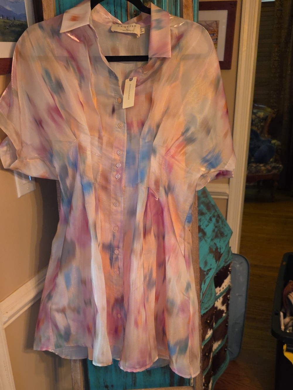 Exquise - Anthropologie -Pastel Watercolor Button-Down Shirt Dress